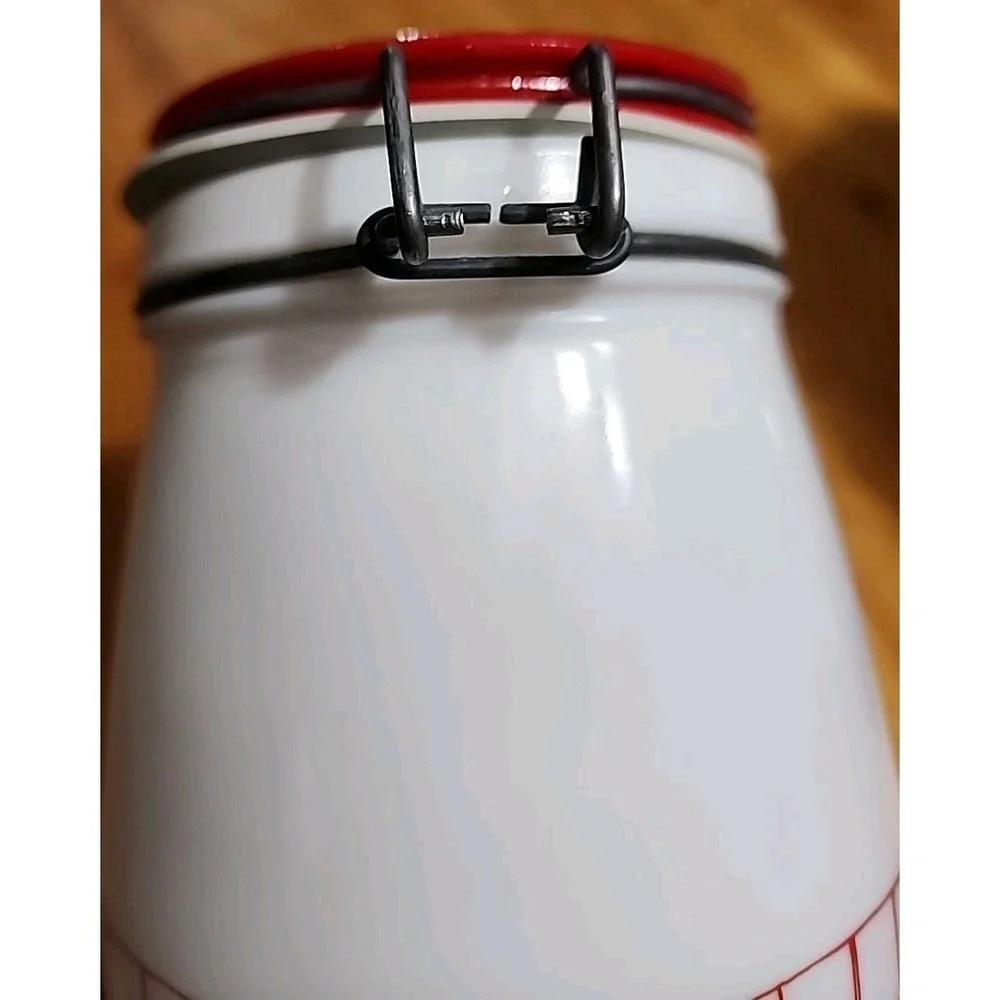 Vintage MCM Deco Wheaton Milk Glass Sugar Canister Red Grid 1.5L Red‎ Lid